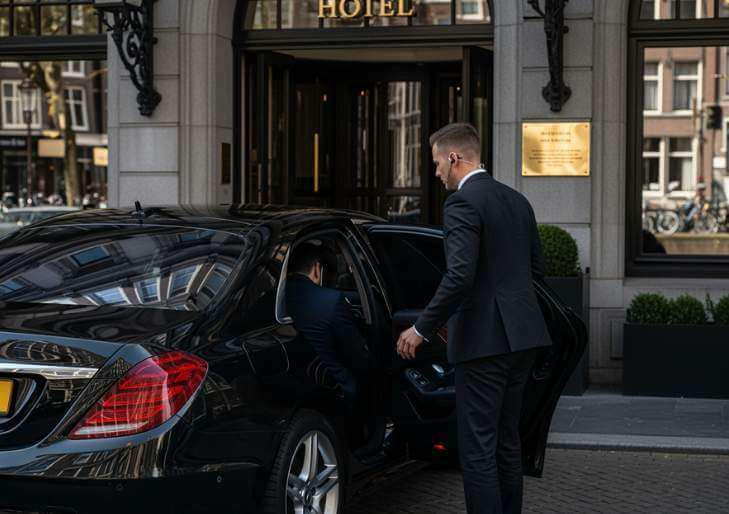 Executive protection support beside a private vehicle