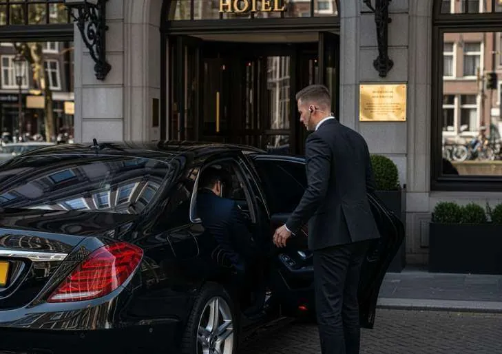 Executive protection support beside a private vehicle